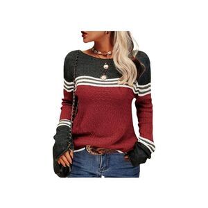 Danedvi Wine Red Colorblock Lightweight Striped Crewneck Size M NWOT